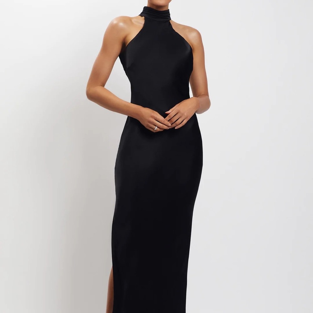 Meshki long black satin dress